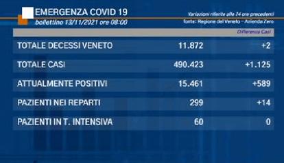 Coronavirus Veneto: i dati di sabato 13 novembre 2021