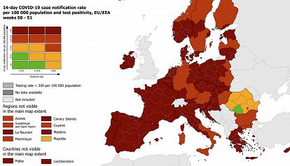 Nella mappa dell'Agenzia europea gran parte dell'Italia e dell'Ue sono colorate di "rosso scuro"