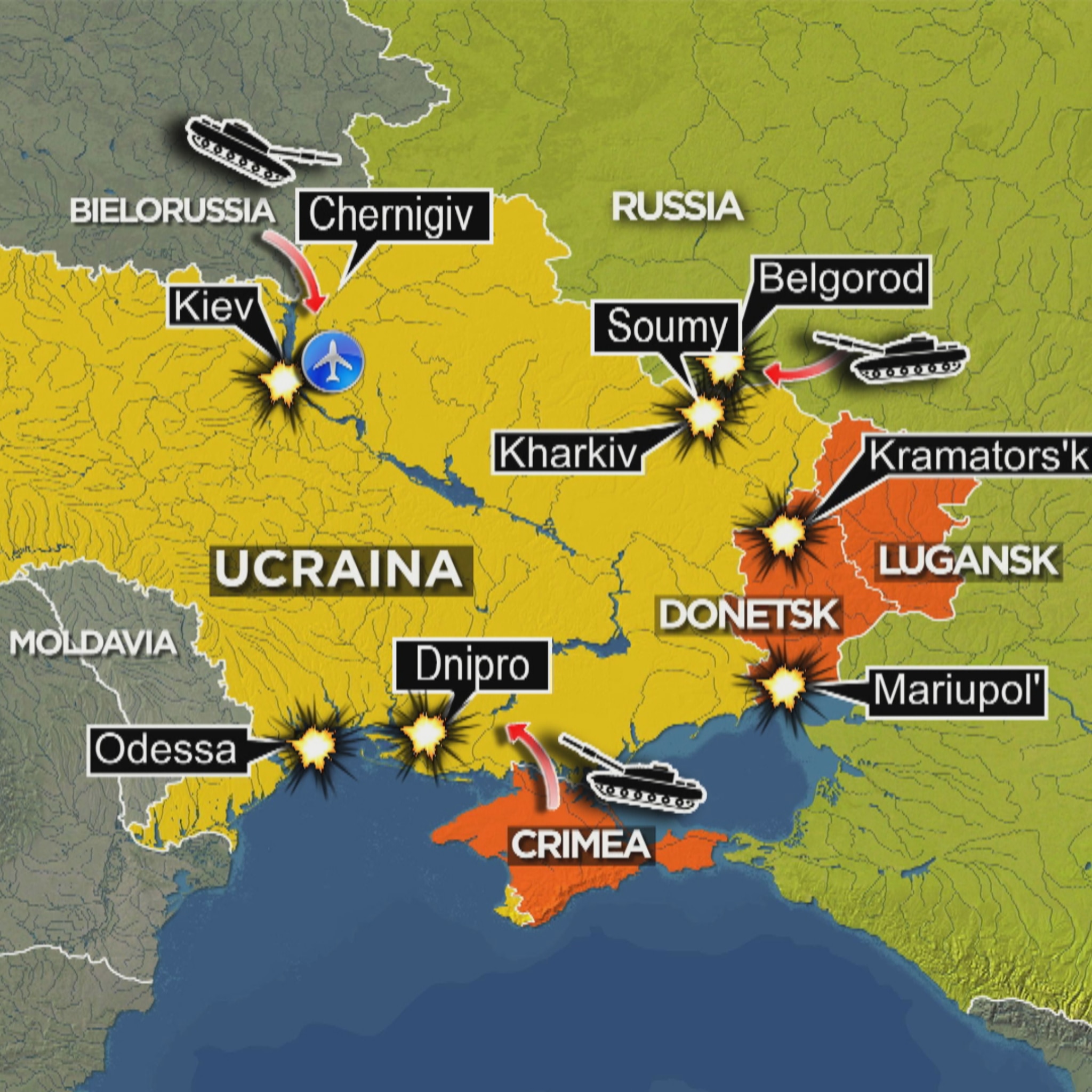 La mappa dell'attacco russo all'Ucraina