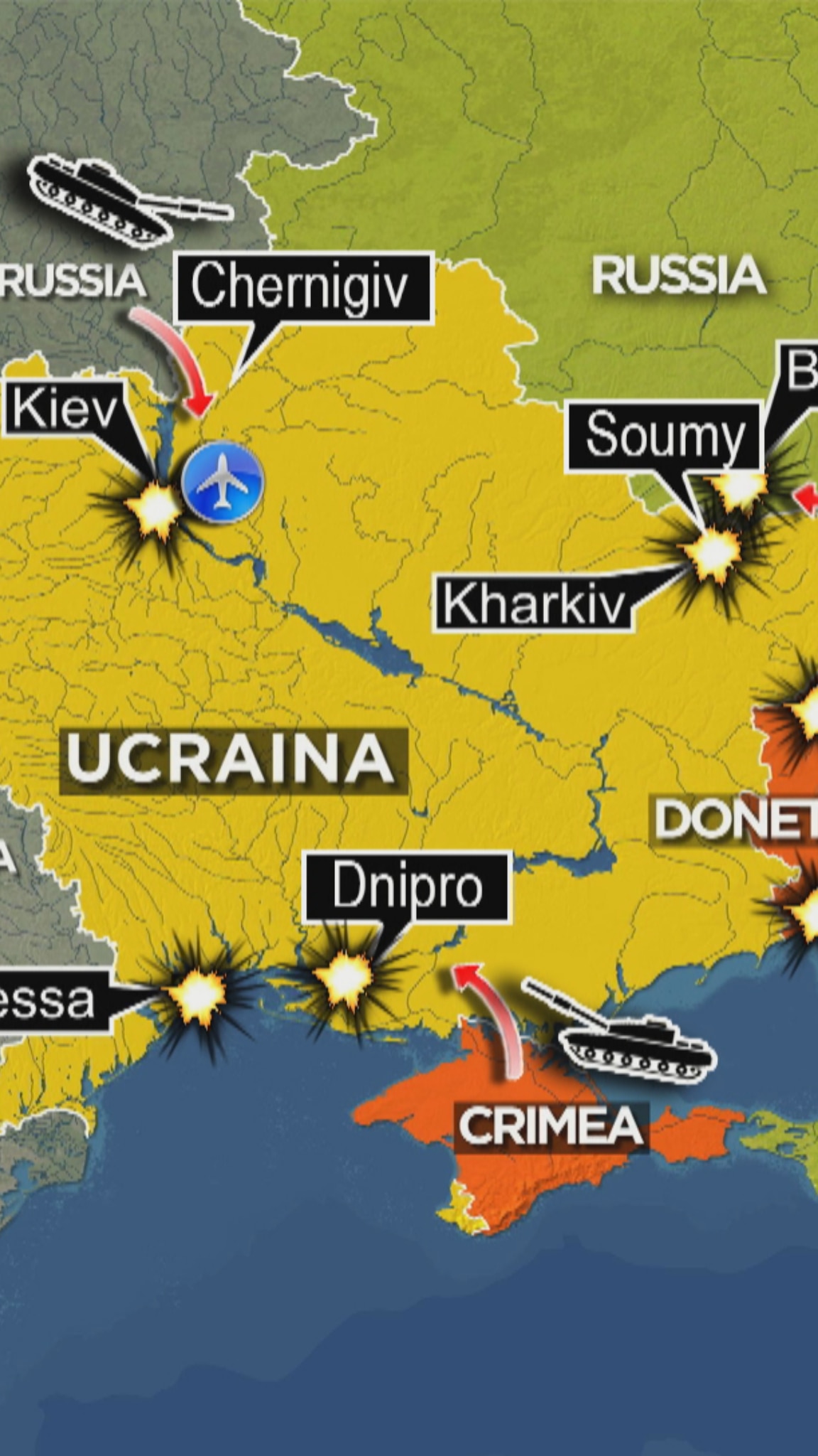 La mappa dell&#39;attacco russo all&#39;Ucraina