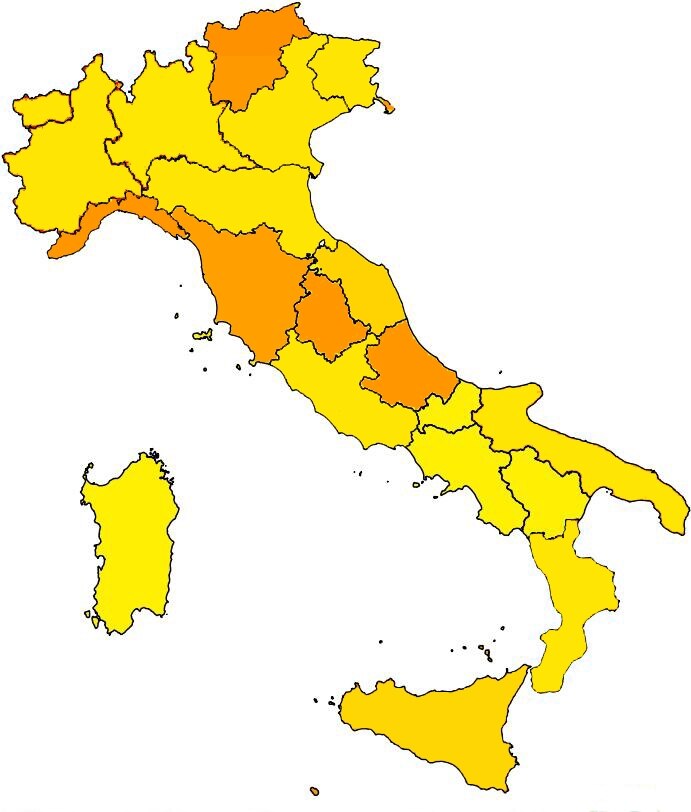 Il Trentino e l'Alto Adige in arancione